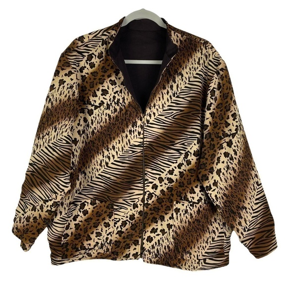 Wear On Earth Vintage Reversible Leopard Tiger Print‎ Full Zip Jacket Women's L - Picture 10 of 13